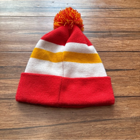 KC Kansas City Chiefs NFL Winter Beanie Pom Knit Hat Red White Yellow AFC West - Picture 3 of 4